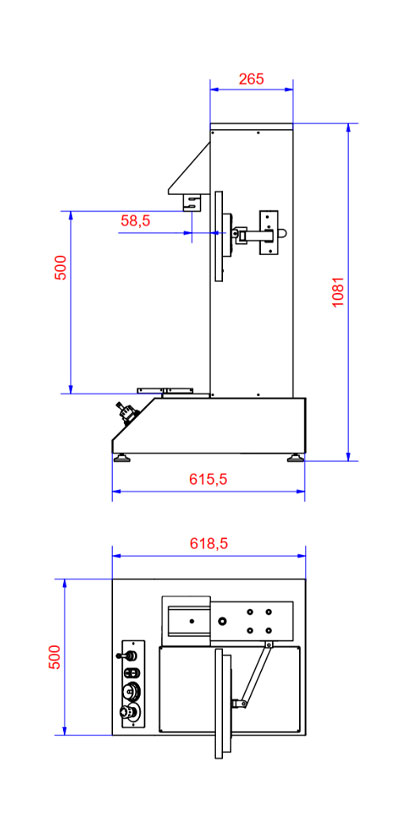 Layout tecnico macchina di trazione 5 kN 500 mm